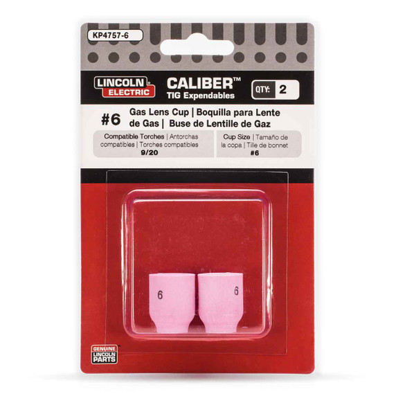 Lincoln Electric Calibur Gas Lens Cup for 9/20 Torches, #6, KP4757-6, 2 pack