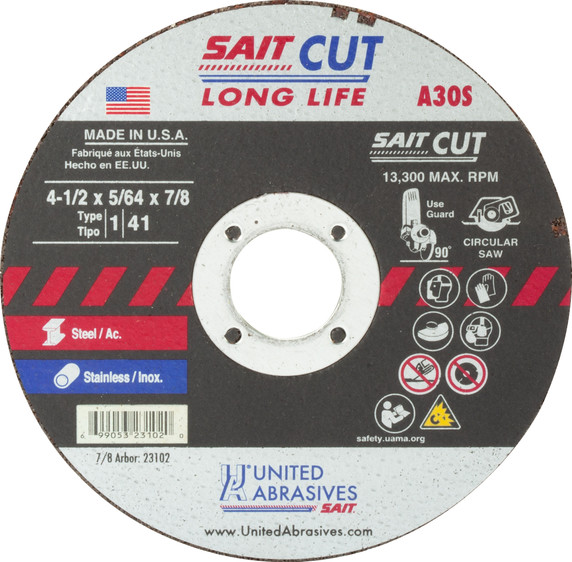 United Abrasives SAIT 23102 4-1/2x5/64x7/8 A30S Long Life Portable Saw Cut-Off Wheels, 50 pack