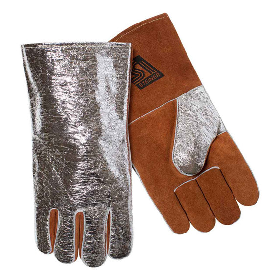 Steiner 02122 Heat Resistor Premium Cowhide Aluminized Back & Thumb Stick Welding Gloves, Wool Lined, 14", Large