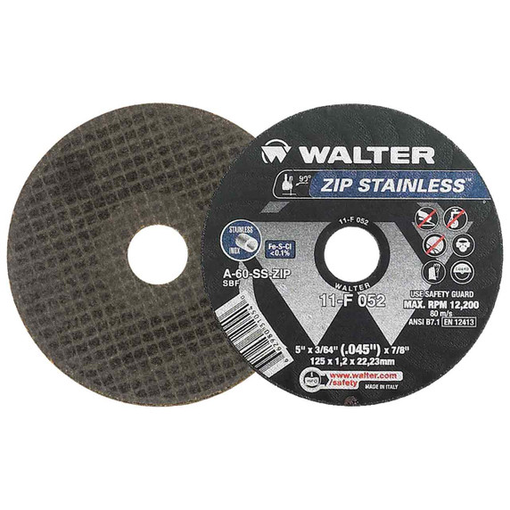 Walter 11F052 5x3/64x7/8 ZIP Stainless Contaminant Free Cut-Off Wheels Type 1 Grit A60, 25 pack