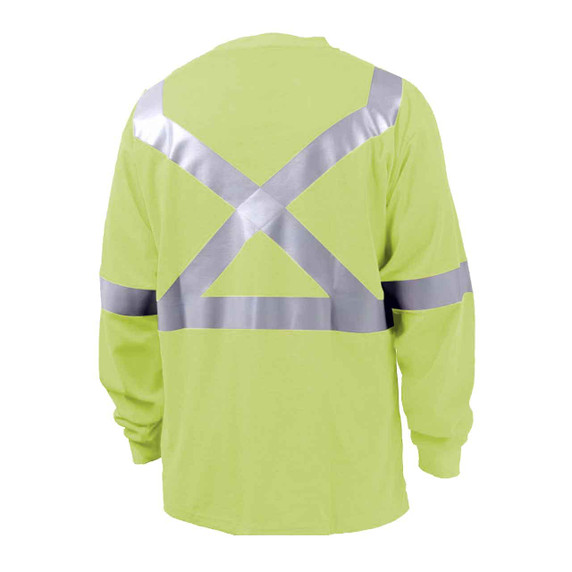 Black Stallion TF2511 NFPA 2112 & NFPA 70E FR Cotton Long Sleeve T-Shirt with Reflective Tape, Lime, X-Large