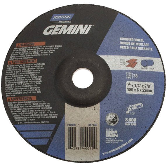 Norton 66252940095 7x1/4x7/8 In. Gemini AO Saucer Wheels, Type 28, 24 Grit, 20 pack