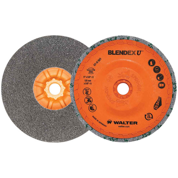 Walter 07U501 5x5/8-11 Blendex U Multi Purpose Finishing Cup Discs Spin-On with Eco-Trim Backing, 5 pack