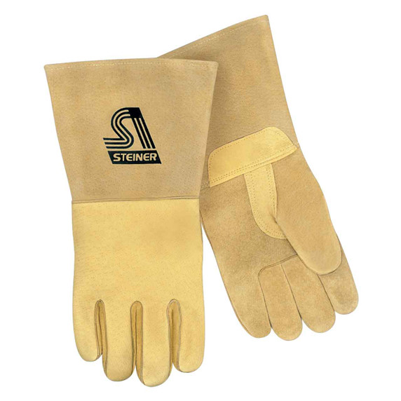 Steiner P750 Pigskin MIG Stick Welding Gloves, Unlined Palm, Thermocore Foam Back, Long Cuff, Small