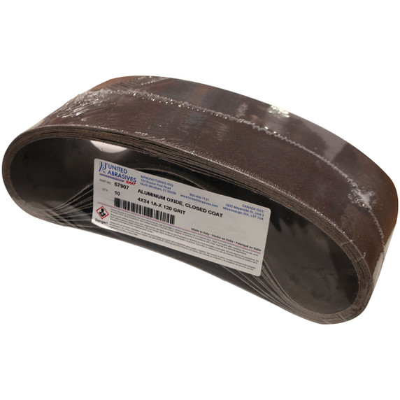 United Abrasives SAIT 57907 4x24 Blue Line 1A-X Aluminum Oxide Portable Sander Belt, 120 Grit, 10 pack