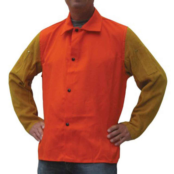 Tillman 9230D FR Cotton/Cowhide Welding Jacket,30" 9 oz, Orange,, Large