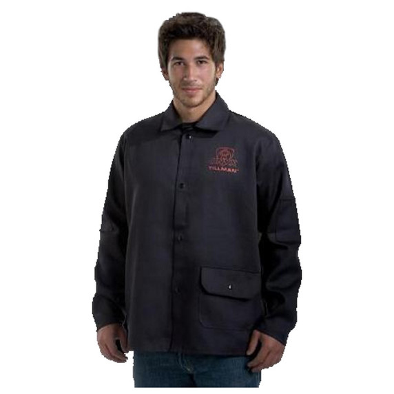 Tillman 9060 30" 9 oz. Black FR Cotton Welding Jacket, Large