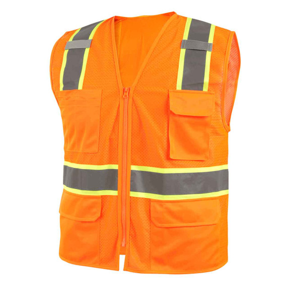 Black Stallion VS2035 ANSI Class 2, 7-Pocket Hi-Vis Safety Vest, Orange, 3X-Large