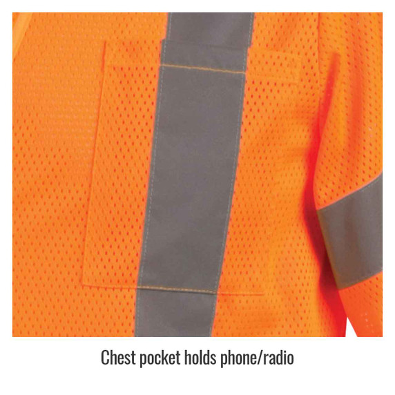 Black Stallion VS2030 ANSI Class 3 Short Sleeve Hi-Vis Safety Vest, Orange, Medium