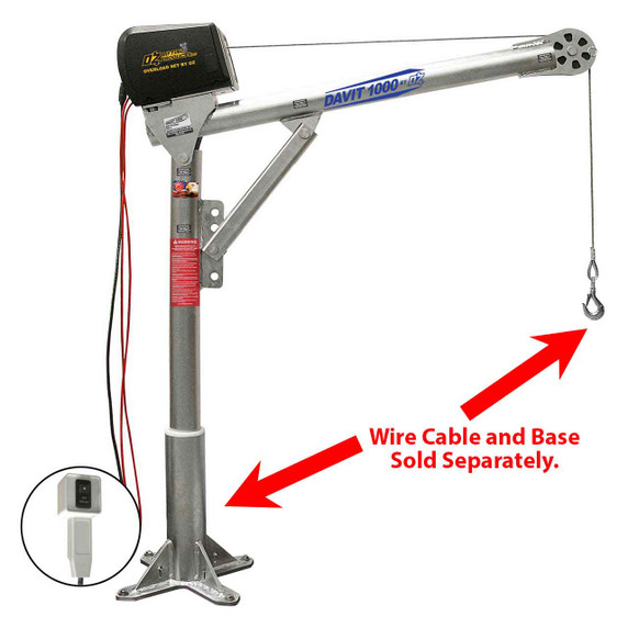 OZ Steel Davit Crane 1000 with 12V DC Electric Winch, Load Capacity 1000 lbs, OZ1000DAV-DCW