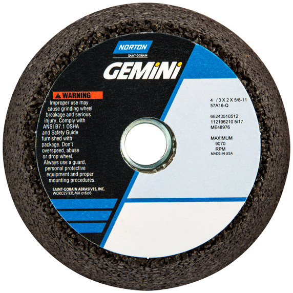 Norton 66243510512 4x2x5/8 In. Gemini AO Non-Reinforced Portable Snagging Wheels, Type 11, 16 Grit, 10 pack