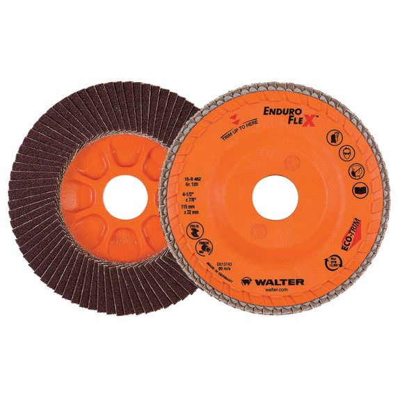 Walter 15R462 4-1/2x7/8 Enduro-Flex Flap Discs with Eco-Trim Backing 120 Grit Type 27, 10 pack