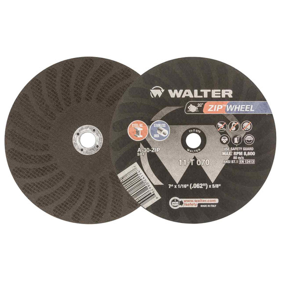 Walter 11T070 7x1/16x5/8 ZIP WHEEL High Performance Cut-Off Wheels for Circular Saw Type 1 A30 Grit, 25 pack