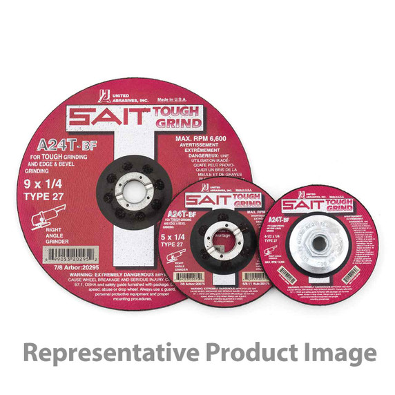 United Abrasives SAIT 20195 9x1/4x5/8-11 A24T Tough Grind Super Lock Hub Type 27 Grinding Wheel, 10 pack