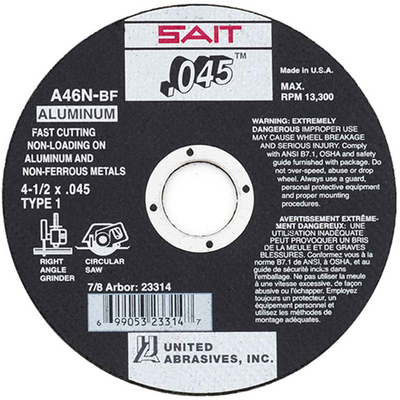 United Abrasives SAIT 23314 4-1/2x.045x7/8 A46N Aluminum Aggressive Cut-off Wheels, 50 pack
