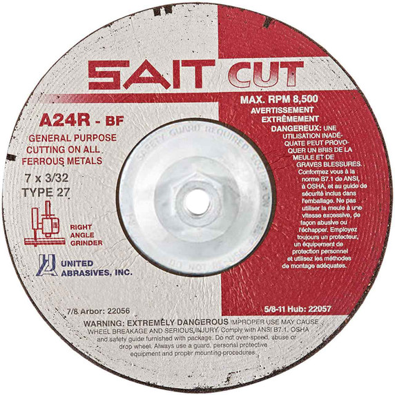 United Abrasives SAIT 22057 7x3/32x5/8-11 A24R General Purpose Cut-off Wheels, 10 pack