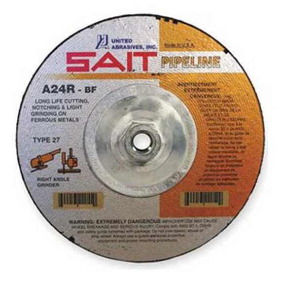 United Abrasives SAIT 22052 7x1/8x5/8-11 A24R Pipeline General Purpose Super Lock Hub Cutting Grinding Wheels, 10 pack