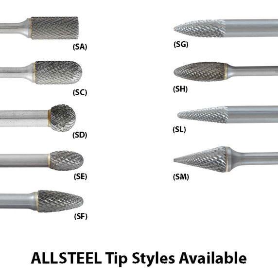 Walter 01W332 1/2x1-1/8 ALLSTEEL Double Cut Carbide Burr Type SL-4 Cone