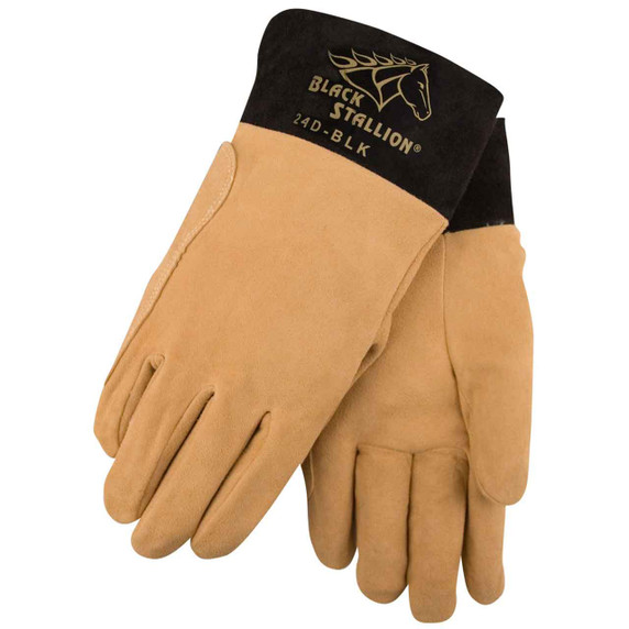 Black Stallion 24D-BLK Short Cuff Premium Deerskin TIG Gloves, X-Large