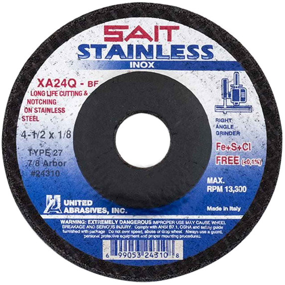 United Abrasives SAIT 24310 4-1/2x1/8x7/8 XA24Q Contaminant-Free Stainless Cut-off Wheels, 25 pack
