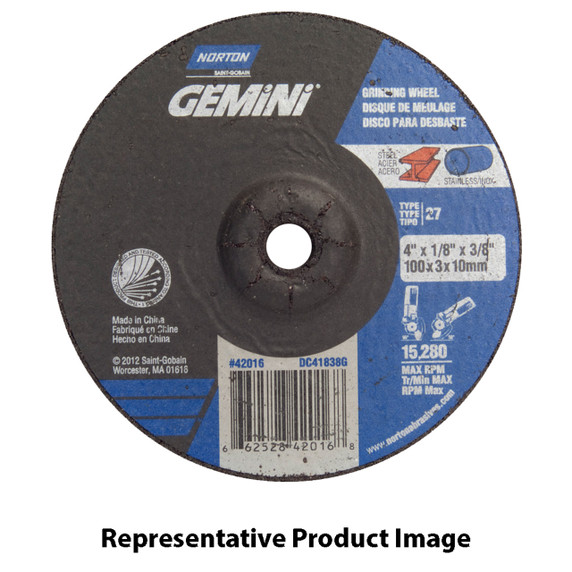 Norton 66252842016 4x1/8x3/8 In. Gemini Combo Pipeline AO Grinding and Cutting Wheels, Type 27, 24 Grit, 25 pack