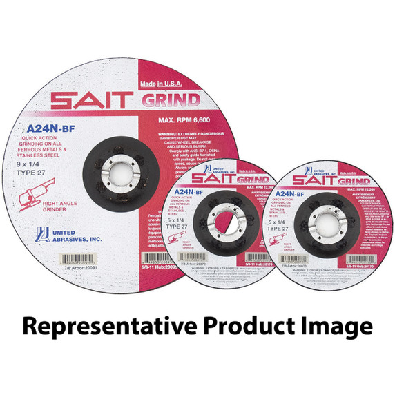 United Abrasives SAIT 20150 4-1/2x3/16x5/8-11 A24N Fast Grinding Metal/Stainless Super Lock Hub Grinding Wheel, 10 pack