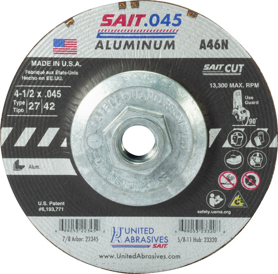 United Abrasives SAIT 23320 4-1/2x.045x5/8-11 A46N Aluminum Aggressive Cut-off Wheels, 10 pack