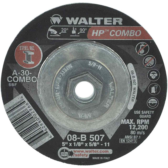 Walter 08B507 5x1/8x5/8-11 HP Combo Spin-On Metal Hub High Performance Cutting Grinding Wheels Type 27S Grade A-24, 10 pack