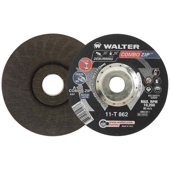 Walter 11T862 6x5/64x7/8 COMBO ZIP Cut-Off Wheels Cutting and Deburring Non-Contaminating Type 27 Grade A60, 25 pack