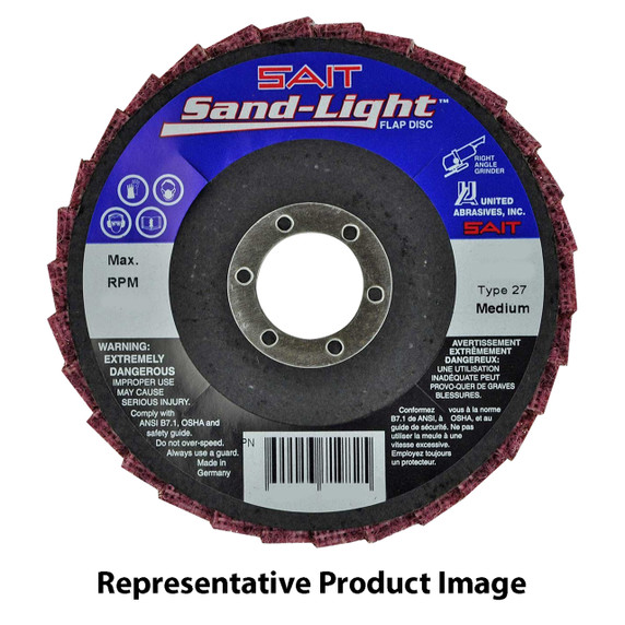 United Abrasives SAIT 71992 5x7/8 Sand-Light Flap Discs Type 27 Medium MAROON, 5 pack