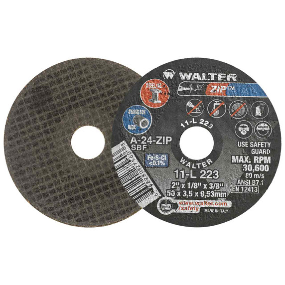 Walter 11L223 2x1/8x3/8 ZIP Steel and Stainless Contaminant Free Cut-Off Wheels Type 1 Grit A24, 25 pack