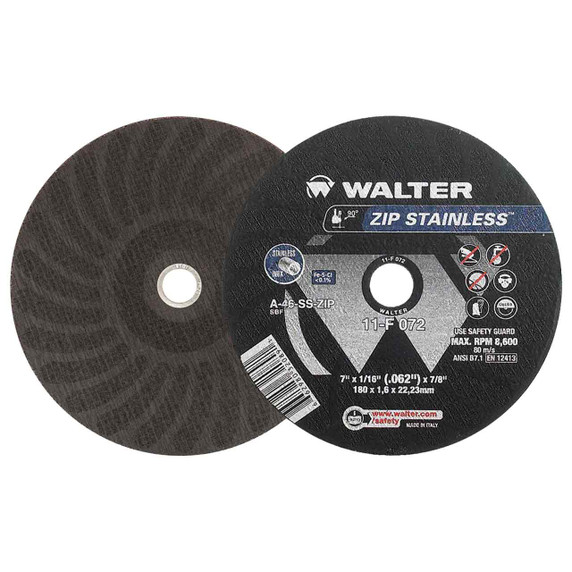 Walter 11F072 7x1/16x7/8 ZIP Stainless Contaminant Free Cut-Off Wheels Type 1 Grit A46, 25 pack