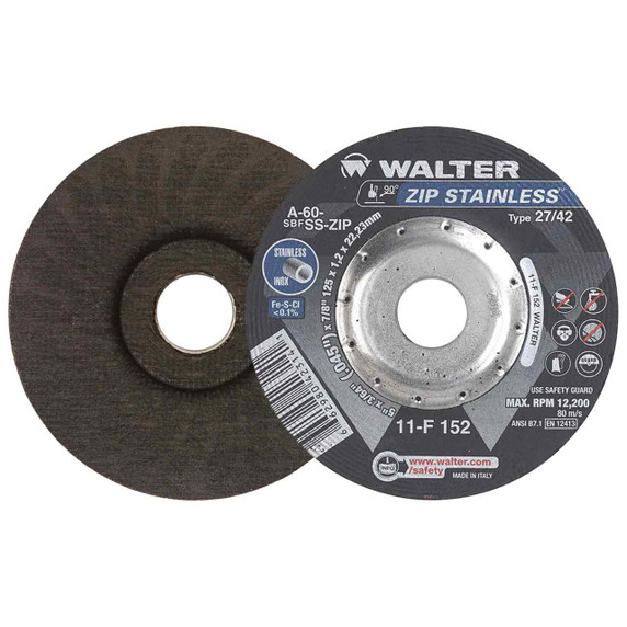 Walter 11F152 5x3/64x7/8 ZIP Stainless Contaminant Free Cut-Off Wheels Type 27 Grit A60, 25 pack