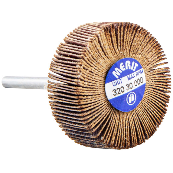 Norton 8834137515 1-3/16x3/8x1/8 In. Merit High Performance R369 AO Steel Shank Micro-Mini Flap Wheel, Fine, P320 Grit, 10 pack