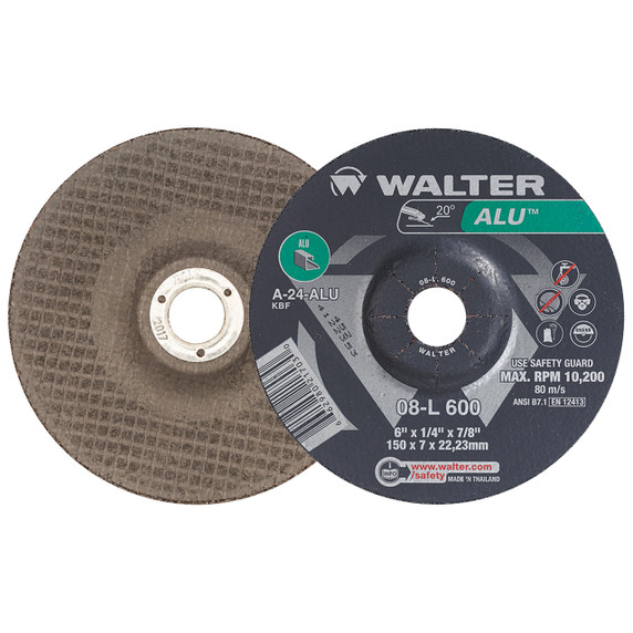 Walter 08L600 6x1/4x7/8 ALU Aluminum and Non-Ferrous Metals Grinding Wheels Type 27, 25 pack