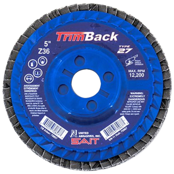 United Abrasives SAIT 70857 5x7/8 Trimback Zirconium Flap Discs, Type 27, 36 Grit, 10 pack
