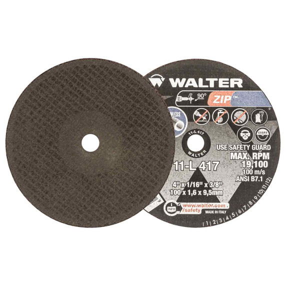 Walter 11L417 4x1/16x3/8 ZIP Steel and Stainless Contaminant Free Cut-Off Wheels Type 1 Grit A60, 25 pack