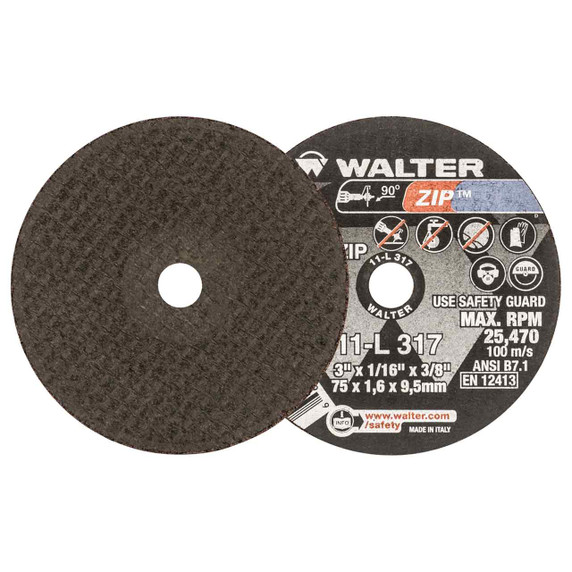Walter 11L317 3x1/16x3/8 ZIP Steel and Stainless Contaminant Free Cut-Off Wheels Type 1 Grit A60, 25 pack