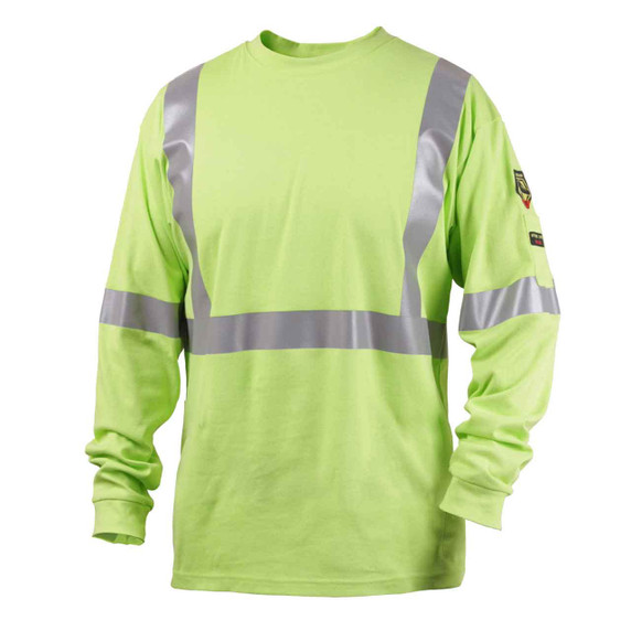 Black Stallion TF2511 NFPA 2112 & NFPA 70E FR Cotton Long Sleeve T-Shirt with Reflective Tape, Lime, Small