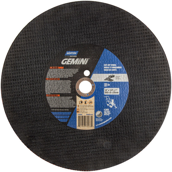 Norton 70184670533 14x1/4x1 In. Gemini Concrete CP SC Walk-Behind Cut-Off Wheels, Cold Pressed, Free Cut, Type 01/41, 24 Grit, 5 pack