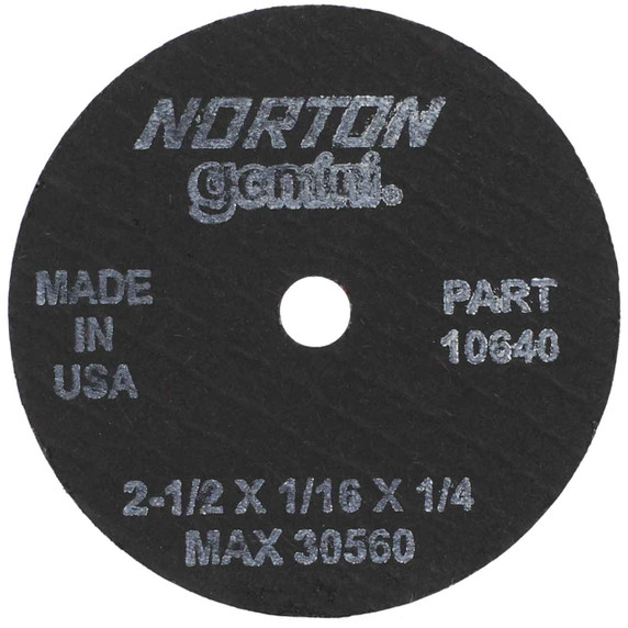 Norton 66243510640 2-1/2x1/16x1/4 In. Gemini AO Small Diameter Reinforced Cut-Off Wheels, Type 01/41, 36 Grit, 25 pack