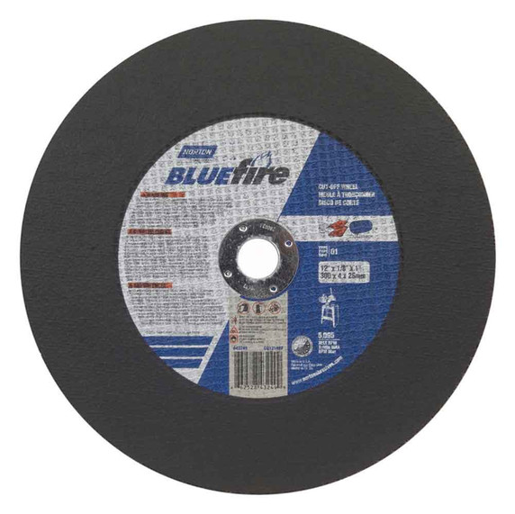 Norton 66252843249 12x1/8x1 In. BlueFire ZA AO Stationary Saw Cut-Off Wheels, Type 01/41, 30 Grit, 10 pack
