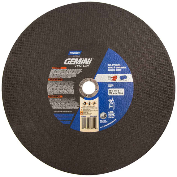 Norton 66253306609 14x1/8x1 In. Gemini Free Cut 57A AO Type 01/41 Stationary Saw Cut-Off Wheels, 30 Grit, 10 pack