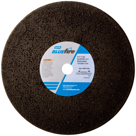 Norton 66253344365 8x1x5/8 In. BlueFire ZA Reinforced Portable Snagging Wheels, Type 01, 14 Grit, 5 pack