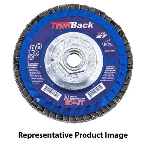 United Abrasives SAIT 70963 4-1/2x5/8-11 Trimback Type 27 Super Lock Hub Zirconium Flap Disc 80 Grit, 10 pack