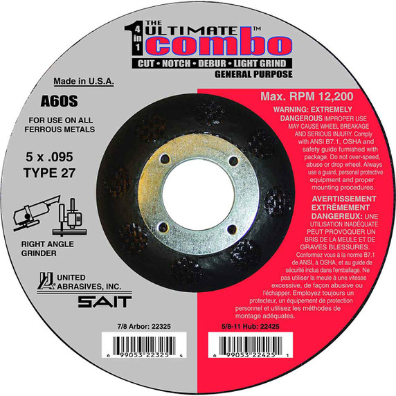 United Abrasives SAIT 22325 5x.095x7/8 Ultimate Combo A60S General Purpose Grinding Wheels, 25 pack