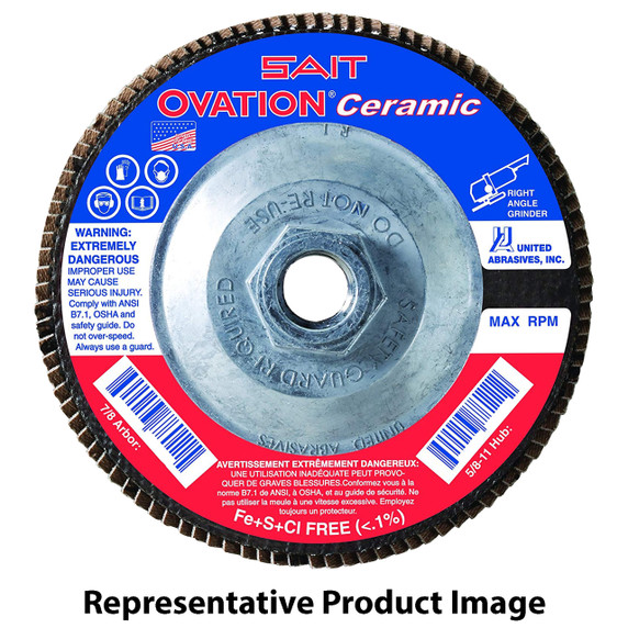 United Abrasives SAIT 78328 5x5/8-11 Ovation Ceramic Type 27 With Hub High Density Flap Discs 40 Grit, 10 pack