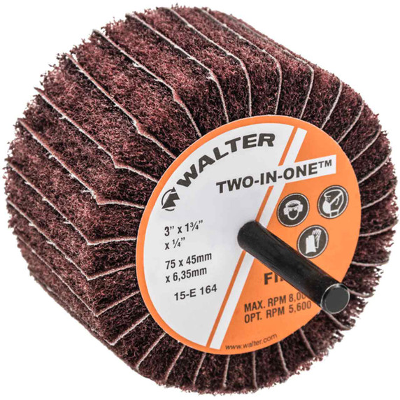 Walter 15E164 3x1-3/4x1/4 Two-In-One Finishing Flap Wheel Fine Grit 180