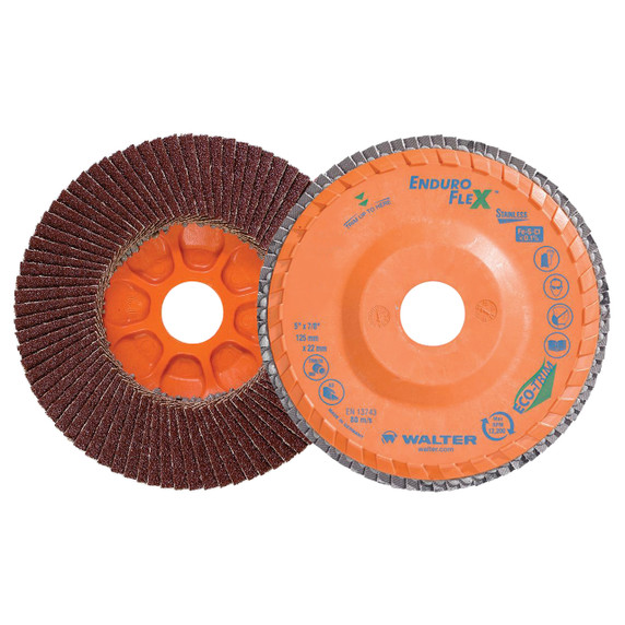 Walter 15Q506 5x7/8 Enduro-Flex Stainless Flap Discs with Eco-Trim Backing 60 Grit Type 27, 10 pack