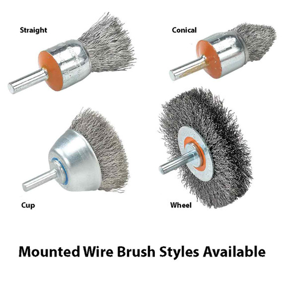 Walter 13C005 1/2"x1/4" Mounted Straight Brush .02 Crimped Carbon Steel Wire